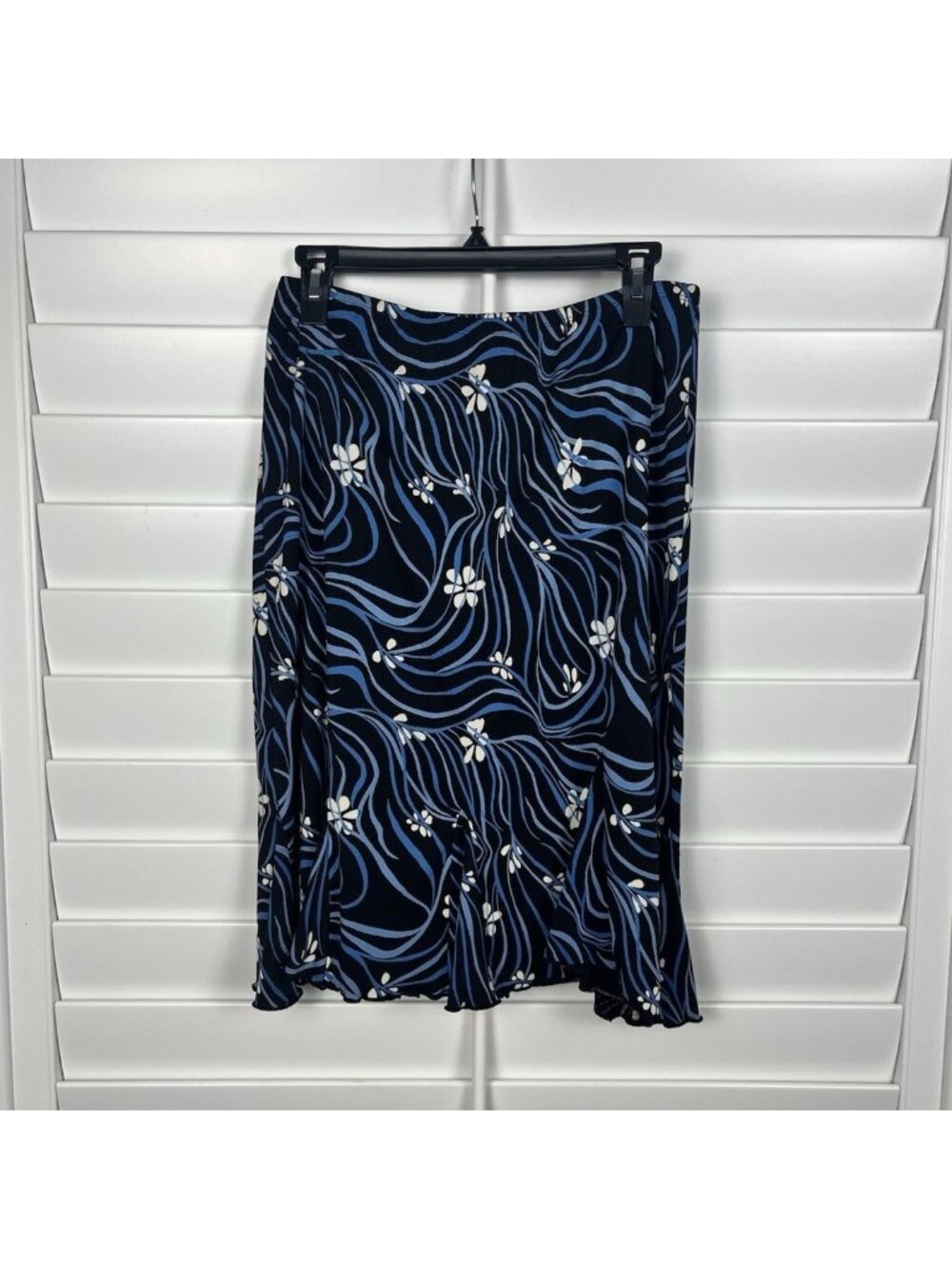 Clothing Co. by Notations Vintage Y2K Black Blue Floral Ruffle Midi Skirt M